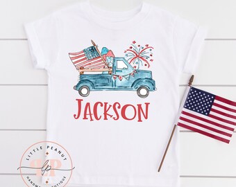 Personalized Fourth of July Kids Shirt - Patriotic Truck Toddler Shirt - Custom Name Toddler Shirt - 4th of July Shirt