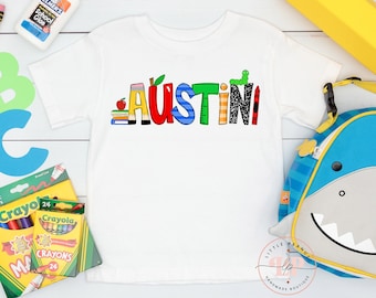 Personalized Back to School Kids Shirt - Boys Back to School Toddler Shirt - Pencil Shirt - 1st Day of School - Boys Crayon Shirt