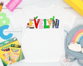 Personalized Back to School Kids Shirt - Girls Back to School Toddler Shirt - Pencil Shirt - 1st Day of School - Girls Crayon Shirt