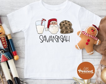 Personalized Christmas Kids Shirt - Milk and Cookies Toddler Shirt - Cute Santa Shirt - Cookies for Santa - Custom Name Christmas Shirt