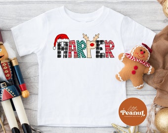 Personalized Christmas Kids Shirt - Custom Name Christmas Toddler Shirt - Cute Santa Tee - Cute Reindeer Shirt