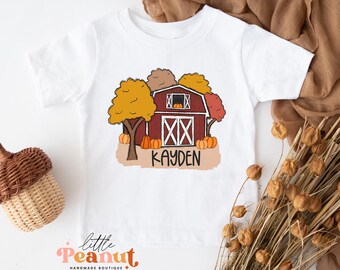 Personalized Fall Barn Kids Shirt - Fall Pumpkin Toddler Shirt - Boys Fall Shirt - Cute Pumpkin Patch Shirt