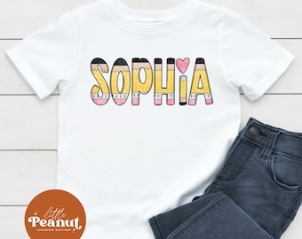Personalized Back to School Kids Shirt - Girl Back to School Name Toddler Tee - Custom Name Pencil Shirt - 1st Day of School
