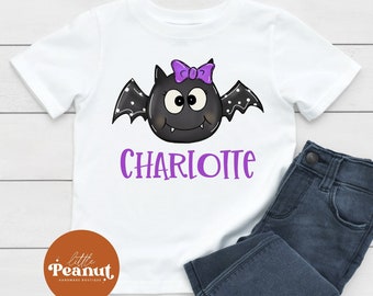Personalized Girl Bat Halloween Shirt - Cute Bat Shirt - Kids Halloween Tee - Custom Toddler Halloween - Halloween Outfit