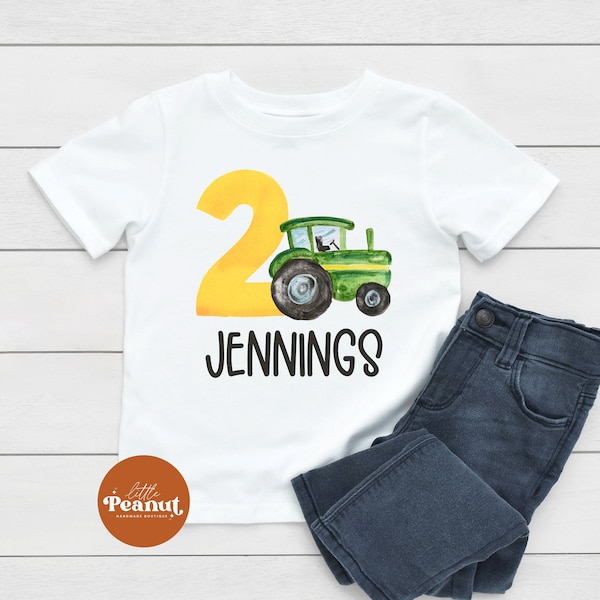 Boys Tractor Birthday Shirt - Farm Theme Birthday Party - Personalized 2nd Birthday - Custom Tractor Birthday - Yellow Green Tractor Shirt
