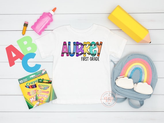Personalized Back to School Kids Shirt - Back to School Crayon Shirt - Custom Name Crayon Shirt - 1st Day of School - Girls School Shirt