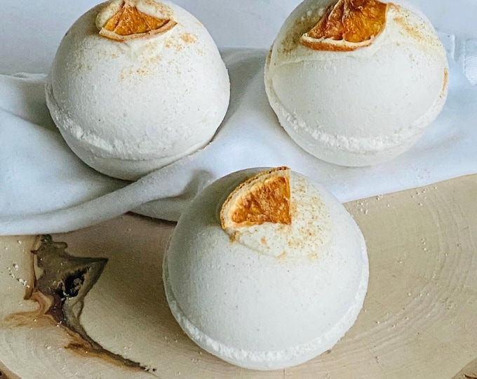 Clary Sage & Sweet Orange herbal bath bombs with essential oils, handmade