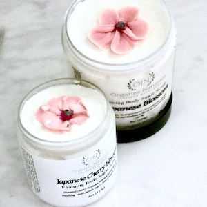 Japanese Cherry Blossom Handmade Whipped Foaming Sugar Scrub or Fluffy Cream Soap