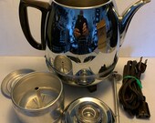 Vintage General Electric Percolator Cat. No. 33P30 Pot Belly Glass Top Chrome Deluxe Coffee Maker GE w Box Works