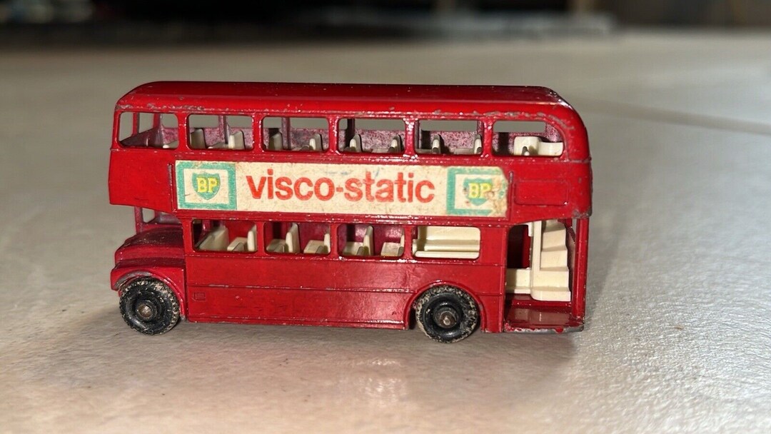 Bus à étage LESNEY 1/80 N°5 Rouge - Miniature Métal Avec Boîte, Vintage