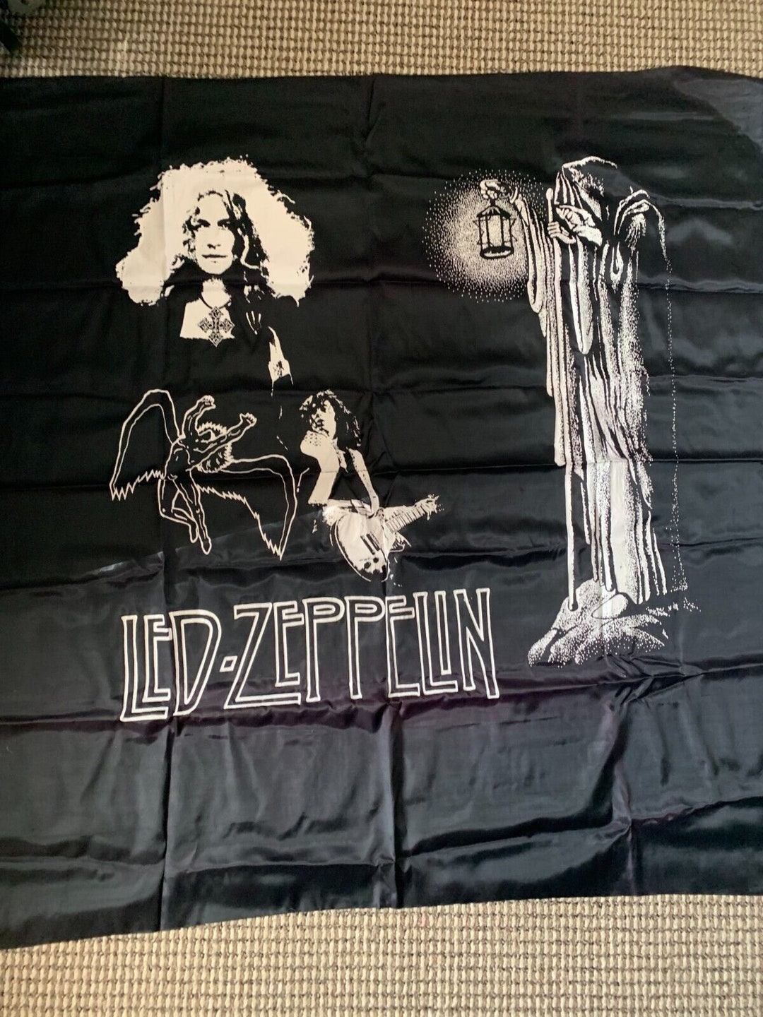 Vintage LED ZEPPELIN Black White Tapestry Flag Banner Silk Etsy
