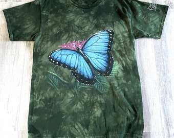 The Mountain Colorful Blue Butterfly Shirt Adult Extra Large Green Graphic 1996 Short Sleeve T Tee Shirt Key West Conservatory