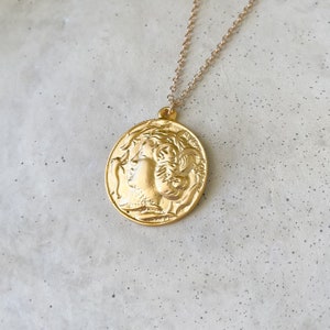 Gold Persephone coin necklace