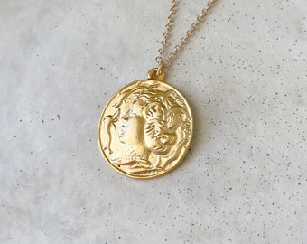 Gold Persephone coin necklace