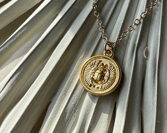 Gold Scarab Coin Necklace