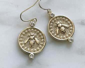 Gold Artemis Bee Ancient coin earrings