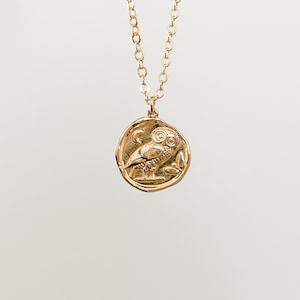 Gold Owl of Athena coin necklace
