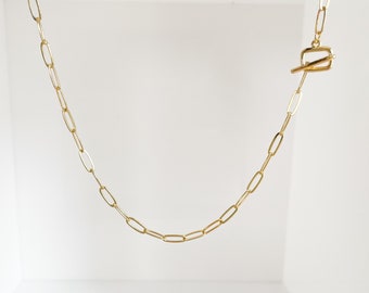 14k Gold Filled dainty paperclip chain with toggle clasp