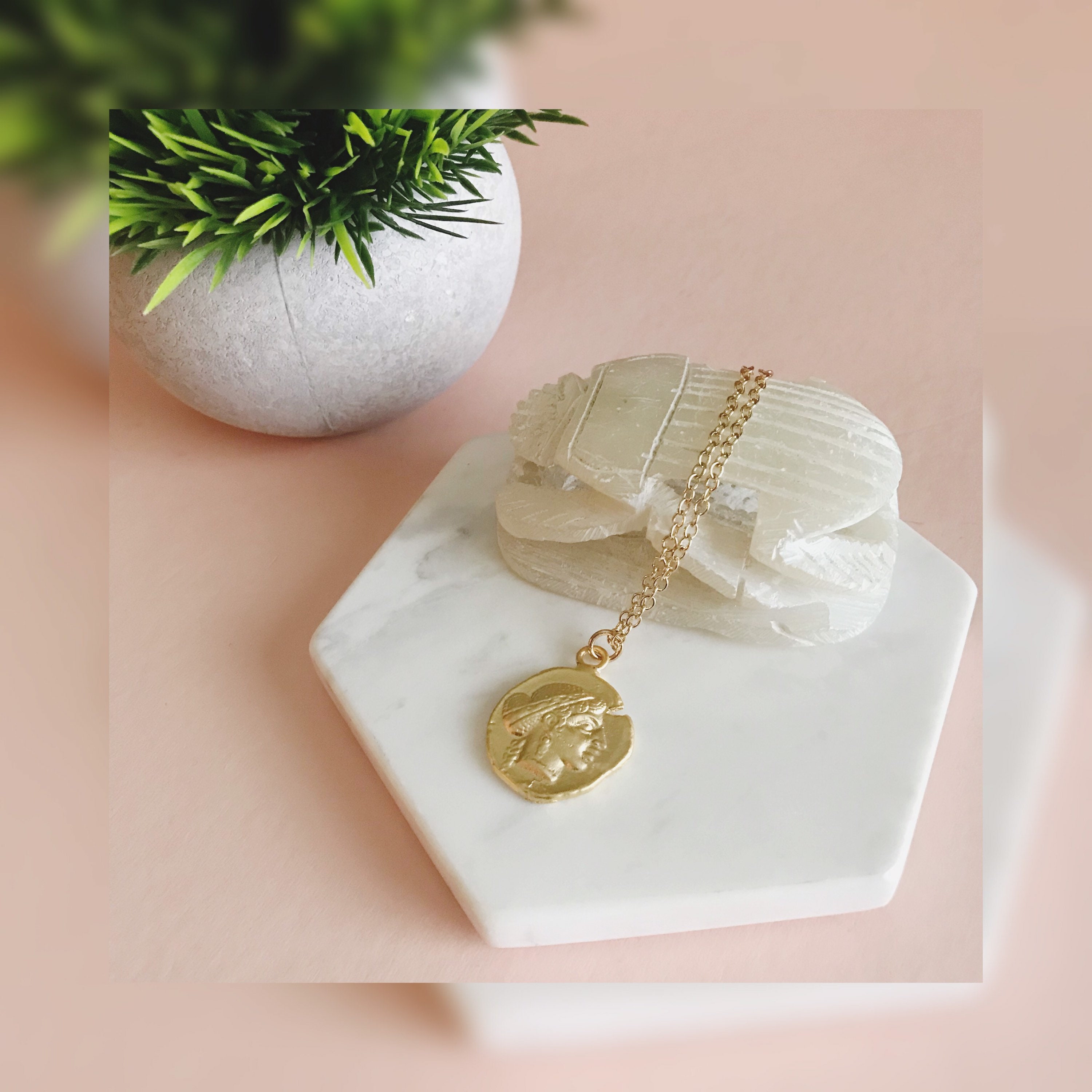 Gold Cleopatra Coin Necklace Etsy