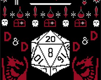 D&D Christmas Sweater - Ugly Christmas Sweater - DIGITAL Cross Stitch Pattern