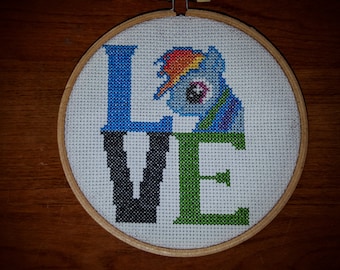 My Little Pony - Rainbow Dash - motif de point de croix numérique carré LOVE