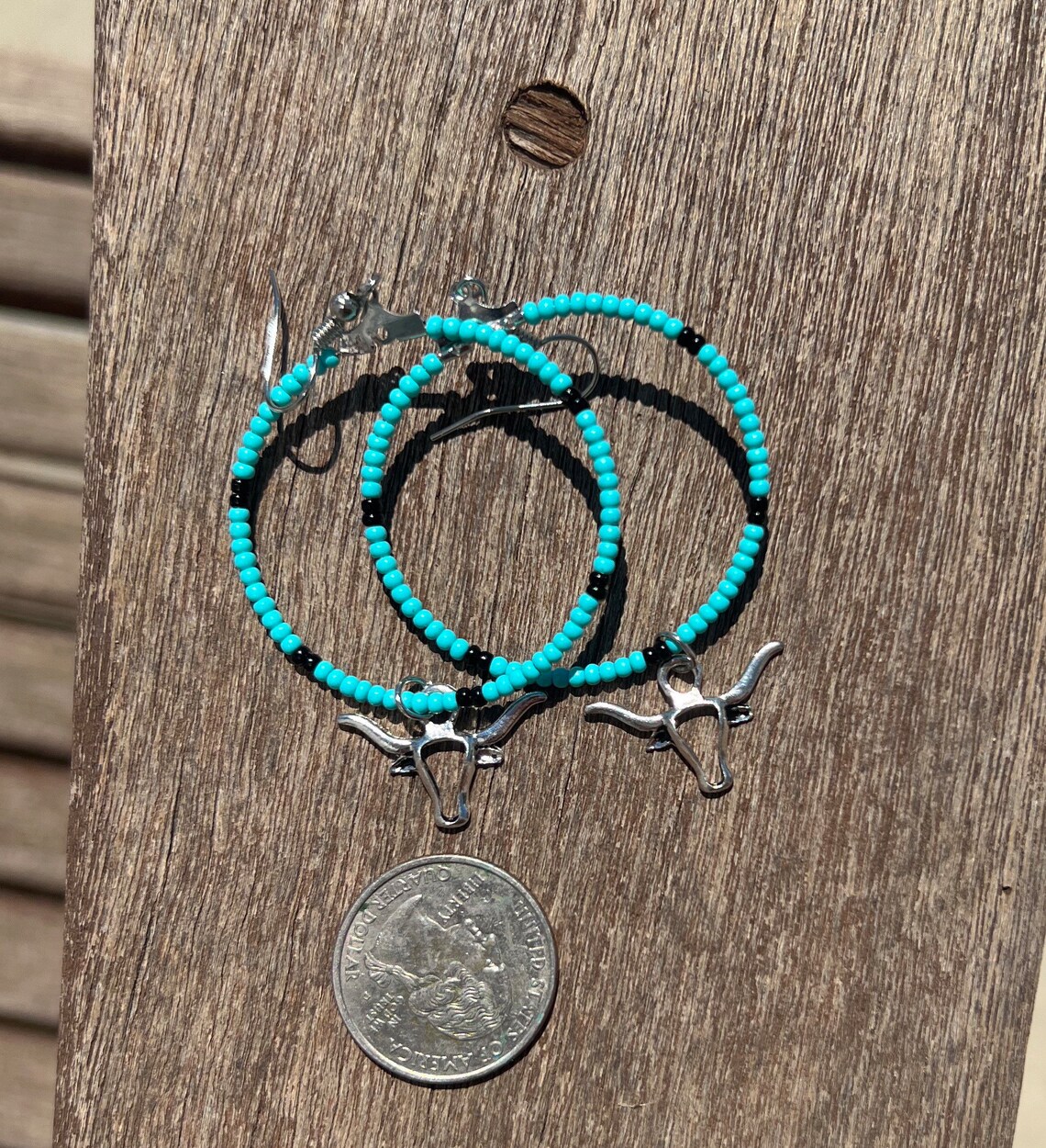 Western Earrings - Silver/Turquoise Yeehaw Hoops main image 0