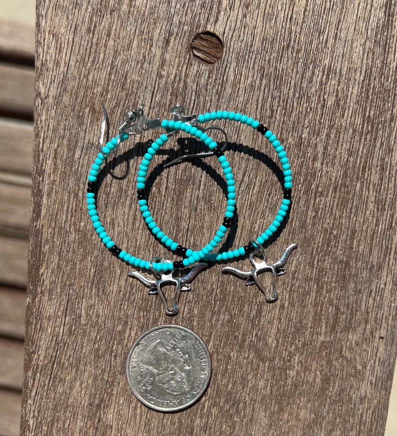 Western Earrings - Silver/Turquoise Howdy Hoops