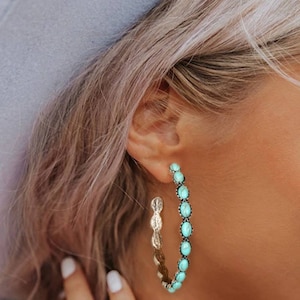 Turquoise Hoop Western Earring