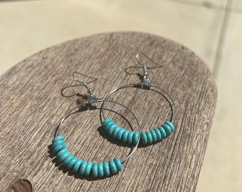 Boho Western Turquoise Hoop Earrings