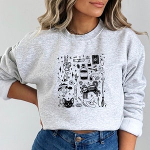 Halloween Doodle Crewneck, Halloween, Doodle Sweatshirt, Loose Fit, Oversized, Fall Sweatshirt, Halloween Crewneck