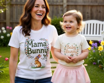 Camisetas a juego para mamá y bebé conejito, conjunto para madre e hija.