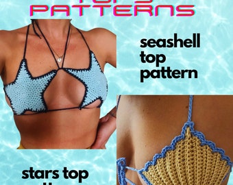 SUMMER TOP crochet PATTERNS bundle. Stars top and Seashell top.