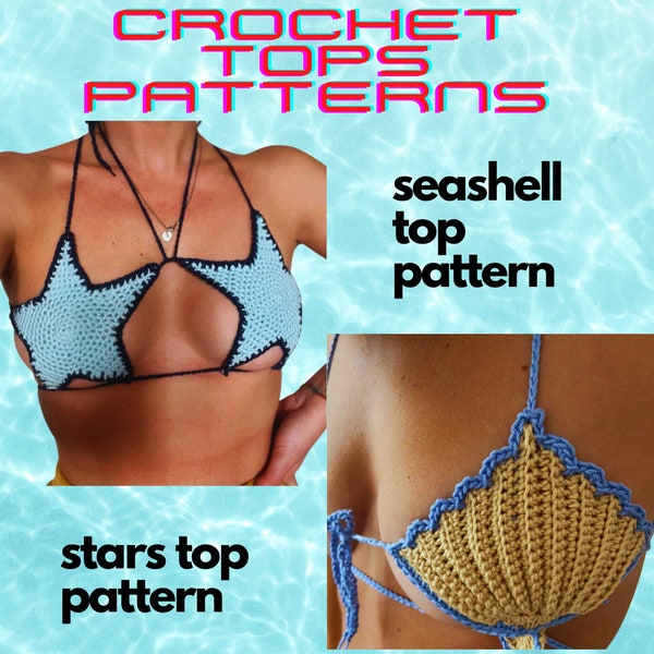 SUMMER TOP crochet PATTERNS bundle. Stars top and Seashell top.