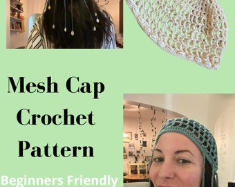 Mesh Crochet Cap Pattern. Beads Crochet Cap Pattern. Beginners friendly.