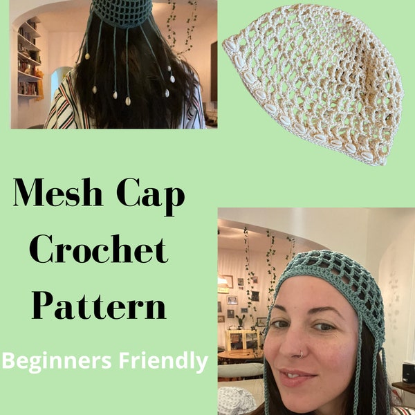 Mesh Crochet Cap Pattern. Beads Crochet Cap Pattern. Beginners friendly.