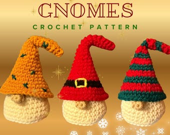 Christmas Gnomes Crochet pattern for beginners. Easy project small gifts holder.