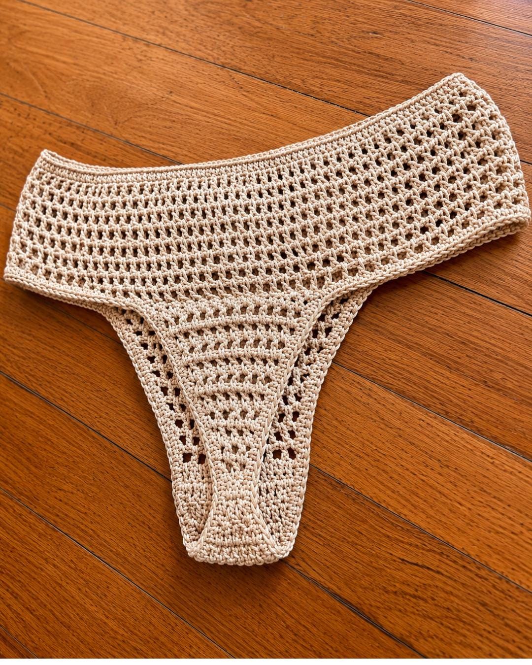 29 Bikini Crochet Patterns for Summer Beachwear, Retro Sets, and Handmade Gifts 16 High Waisted Mesh Brazilian Bikini bottom Crochet