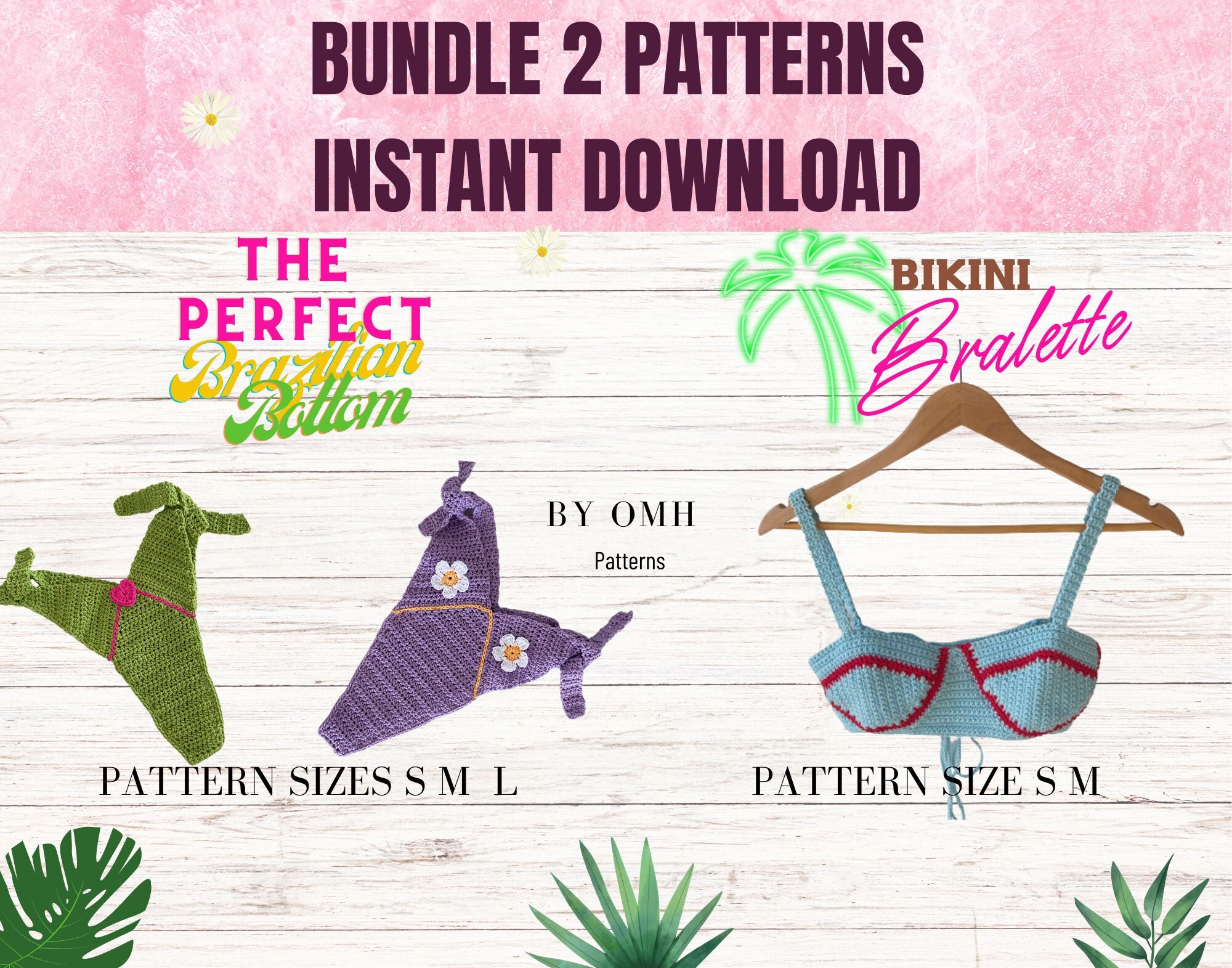 29 Bikini Crochet Patterns for Summer Beachwear, Retro Sets, and Handmade Gifts 14 Crochet Bikini Pattern Set: Bralette Top & Brazilian