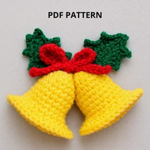 Crochet Christmas Bells Pattern with Bow & Leaves (PDF)
