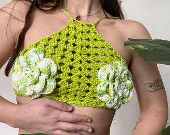 Motivo all'uncinetto per top con scollo all'americana Fleurs
