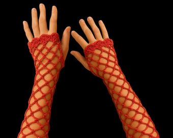 fishnet long gloves crochet pattern. Explained for beginners. Quick project. Goth crochet