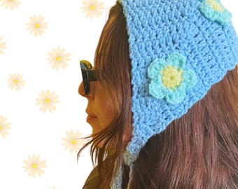 Bandana Bonnet flowers crochet pattern