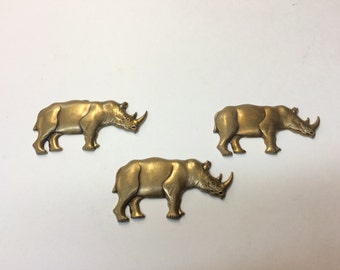 Brass Stamping - Large Antique Finish Rhinoceros - Set of 3