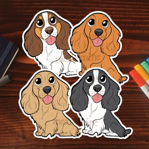 Autocollant Spaniel || English Cocker, Field, Springer, Chibi Puppy Dog, Vinyle, Illustration dessinée à la main, Papeterie, Art numérique, Kawaii