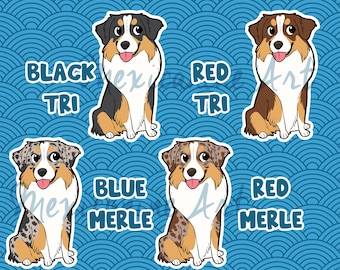 Australian Shepherd Sticker || Aussie Chibi Puppy Dog, Vinyl, Hand Drawn Illustration, Stationery, Digital Art, Kawaii
