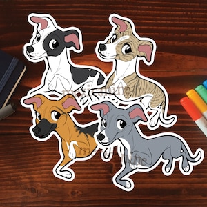 Whippet Sticker || Chibi Puppy Dog, Vinyl, Hand Drawn Illustration, Stationery, Digital Art, Kawaii