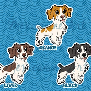 Bretagne Aufkleber || Epagneul Breton Chibi Welpe Hund, Vinyl, handgezeichnete Illustration, Briefpapier