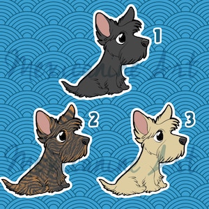 スコッティ ステッカー || スコティッシュ テリアの子犬、ビニール、手描きイラスト、文房具、デジタル アート