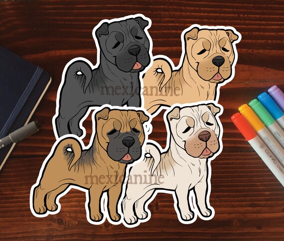 Shar Pei Sticker Puppy Dog Vinyl Hand Drawn Illustration - Etsy