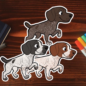 GSP Sticker || German Shorthaired Pointer Chibi Puppy Dog, Vinyl, Hand Drawn Illustration, Stationery, Digital Art